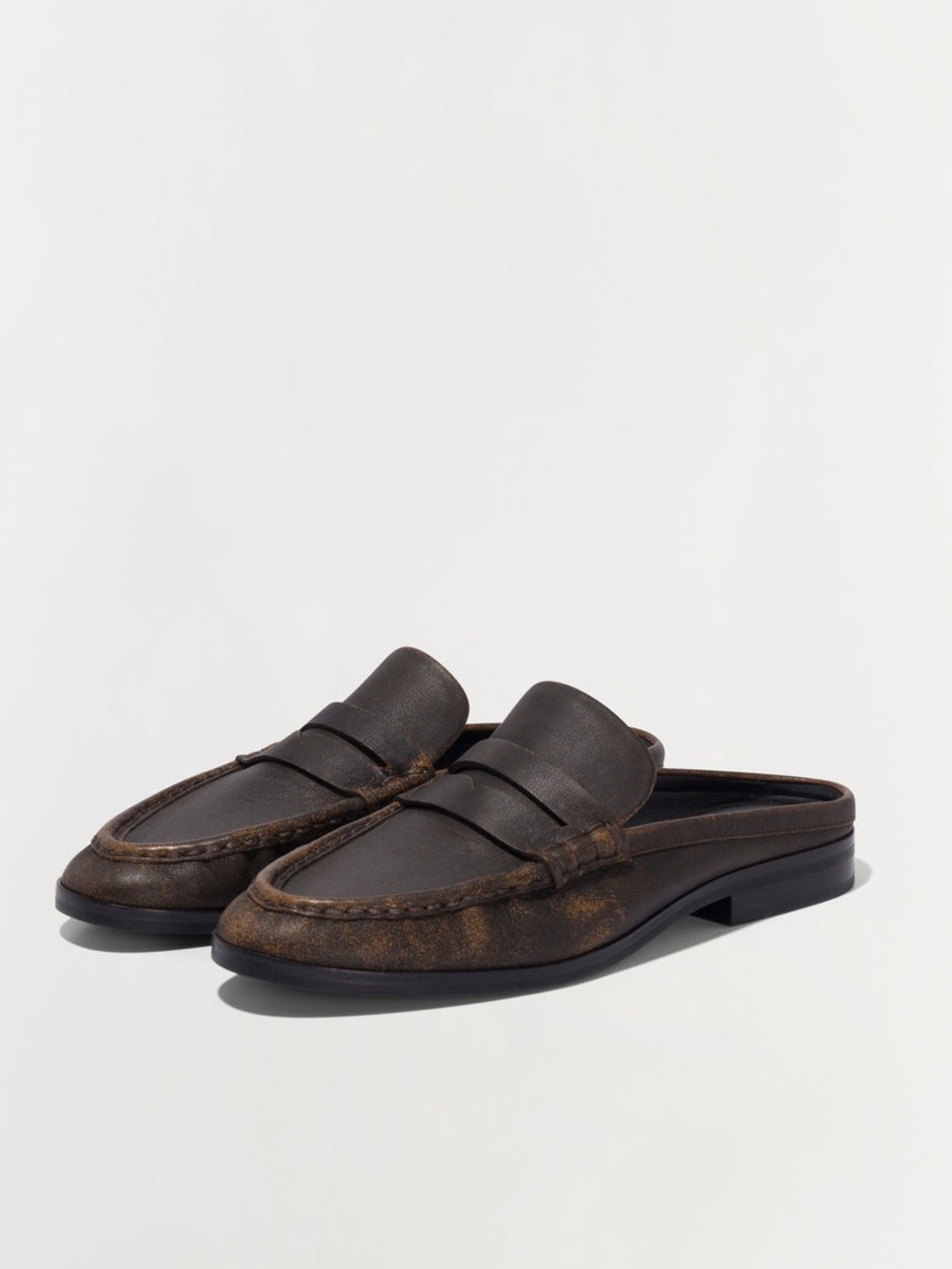 SIMKHAI Distressed Chocolate Dean Leather Classic Loafer Mules  37